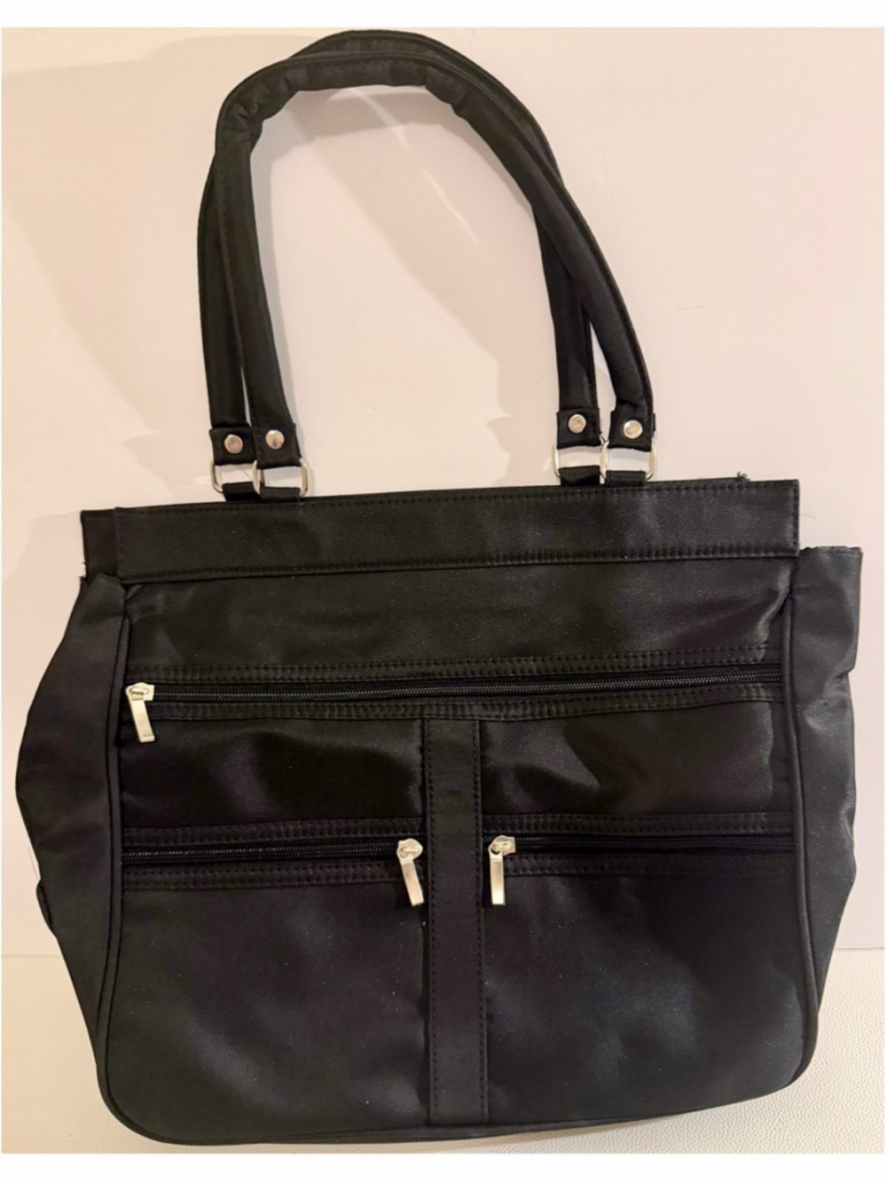 Black Nylon Multi Pocket Tote Bag Organizer Work Travel Teacher Nurse Big Purse